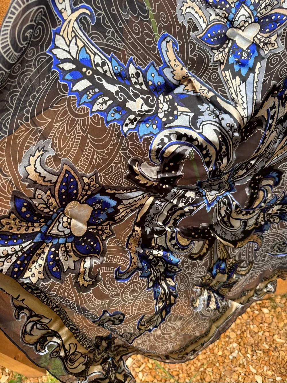 Western silk Paisley Pattern Lightweight Scarf Wrap in Black and Blue